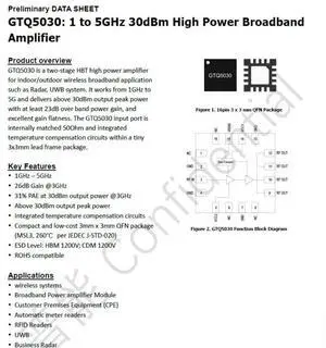 GTQ5030 1 to 5GHz 30dBm Broadband RF Power Amplifier GTQ5030 1 to 5GHz 30dBm Broadband RF Power Amplifier