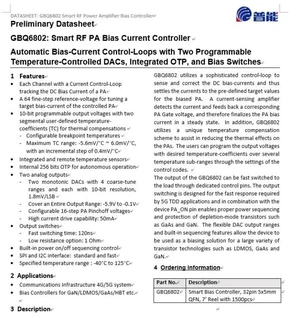 GBQ6802 RF PA Bias Current Control IC with Temperature-Controlled DAC and Bias Current Control GBQ6802 RF PA Bias Current Control IC with Temperature-Controlled DAC and Bias Current Control