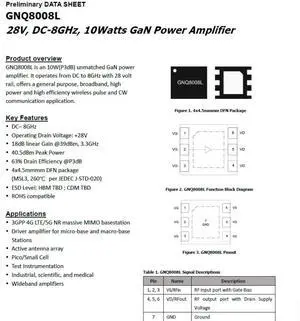 GNQ8008L 28V DC-8GHz GaN cw 10w GaN RF Power Amplifier GNQ8008L 28V DC-8GHz GaN cw 10w GaN RF Power Amplifier