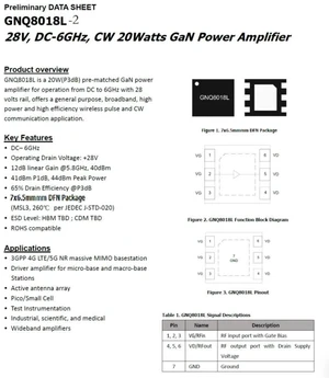 GNQ8018L-2 28V DC-6GHz GaN cw 20w GaN RF Power Amplifier GNQ8018L-2 28V DC-6GHz GaN cw 20w GaN RF Power Amplifier