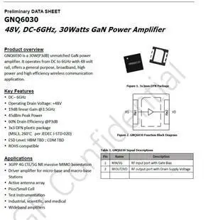 GNQ6030 48V DC-6GHz GaN 30w GaN RF Power Amplifier GNQ6030 48V DC-6GHz GaN 30w GaN RF Power Amplifier