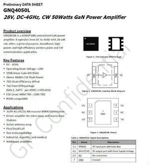 GNQ4050L 28V DC~4GHz GaN cw 50w GaN RF Power Amplifier GNQ4050L 28V DC~4GHz GaN cw 50w GaN RF Power Amplifier