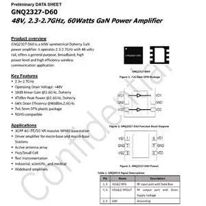 GNQ2327-D60 48V 2.3-2.7G GaN 60w GaN RF Power Amplifier GNQ2327-D60 48V 2.3-2.7G GaN 60w GaN RF Power Amplifier