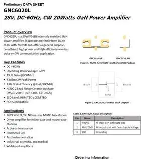 GNC6020L 28V DC-6GHz GaN cw 20w GaN RF Power Amplifier GNC6020L 28V DC-6GHz GaN cw 20w GaN RF Power Amplifier
