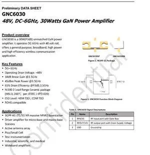 GNC6030 48V DC-6GHz GaN 30w GaN RF Power Amplifier GNC6030 48V DC-6GHz GaN 30w GaN RF Power Amplifier
