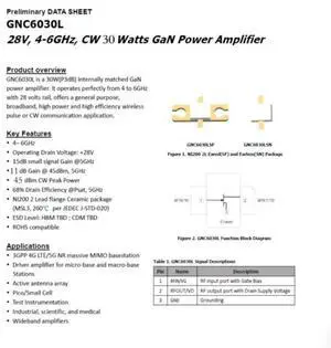 GNC6030L 28V 4~6GHz GaN cw 30w GaN RF Power Amplifier GNC6030L 28V 4~6GHz GaN cw 30w GaN RF Power Amplifier
