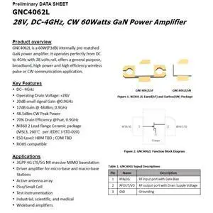 GNC4062L 28V DC-4GHz GaN 60w GaN RF Power Amplifier GNC4062L 28V DC-4GHz GaN 60w GaN RF Power Amplifier
