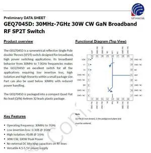 GEQ7045D 30M-7GHz GaN 30W CW SP2T RF switch GEQ7045D 30M-7GHz GaN 30W CW SP2T RF switch