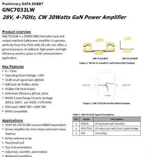 GNC7032LW 28V 4-7GHz GaN 30w GaN RF Power Amplifier GNC7032LW 28V 4-7GHz GaN 30w GaN RF Power Amplifier