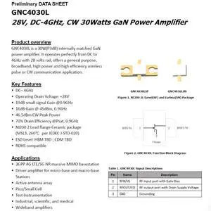 GNC4030L 28V DC~4GHz GaN cw 30w GaN RF Power Amplifier GNC4030L 28V DC~4GHz GaN cw 30w GaN RF Power Amplifier