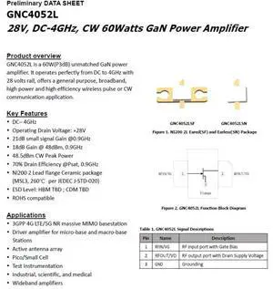 GNC4052L 28V DC~4GHz GaN cw 50w GaN RF Power Amplifier GNC4052L 28V DC~4GHz GaN cw 50w GaN RF Power Amplifier