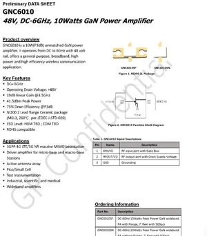 GNC6010 48V DC-6GHz GaN 10w GaN RF Power Amplifier GNC6010 48V DC-6GHz GaN 10w GaN RF Power Amplifier
