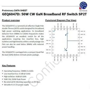 GEQ6047D 30M-6GHz GaN 50W CW SP2T RF switch GEQ6047D 30M-6GHz GaN 50W CW SP2T RF switch