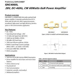 GNC4060L 28V DC-4GHz GaN 60w GaN RF Power Amplifier GNC4060L 28V DC-4GHz GaN 60w GaN RF Power Amplifier