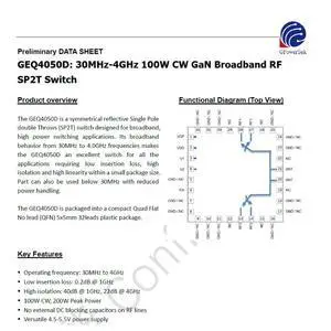 GEQ4050D 30M-4GHz GaN 100W CW SP2T RF switch GEQ4050D 30M-4GHz GaN 100W CW SP2T RF switch