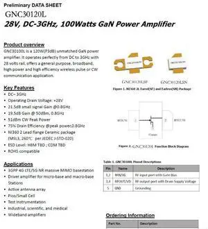 GNC30120L 28V DC-3GHz GaN 120w GaN RF Power Amplifier GNC30120L 28V DC-3GHz GaN 120w GaN RF Power Amplifier