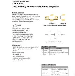 GNC6060L 28V 4-6GHz GaN 60w GaN RF Power Amplifier GNC6060L 28V 4-6GHz GaN 60w GaN RF Power Amplifier