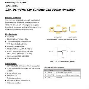 GNC4061L 28V DC-4GHz GaN 60w GaN RF Power Amplifier GNC4061L 28V DC-4GHz GaN 60w GaN RF Power Amplifier