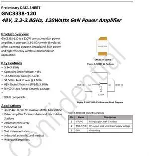 GNC3338-120 48V 3.3-3.8G GaN 120w GaN RF Power Amplifier GNC3338-120 48V 3.3-3.8G GaN 120w GaN RF Power Amplifier