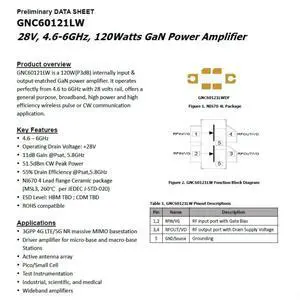 GNC60121LW 28V 4.6-6GHz GaN 120w GaN RF Power Amplifier GNC60121LW 28V 4.6-6GHz GaN 120w GaN RF Power Amplifier