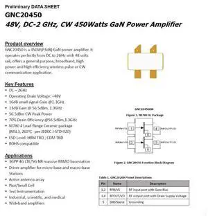 GNC20450 48V DC-2GHz GaN 450w GaN RF Power Amplifier GNC20450 48V DC-2GHz GaN 450w GaN RF Power Amplifier