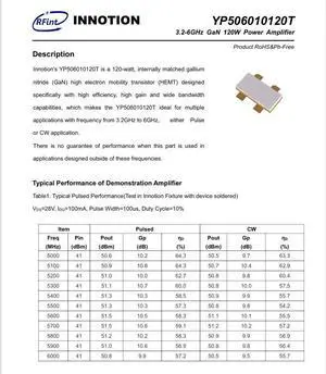 YP506010120T 3.2-6GHz GaN 120W Power Amplifier YP506010120T 3.2-6GHz GaN 120W Power Amplifier