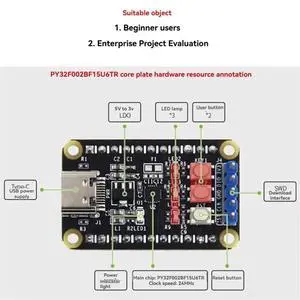 PY32F002BF15U6TR PY32F002B PY32F002 Core Development Board Module 24Mhz 32-Bit ARM Microcontroller 24KB Flash PY32F002BF15U6TR PY32F002B PY32F002 Core Development Board Module 24Mhz 32-Bit ARM Microcontroller 24KB Flash