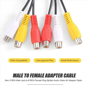 3 Male Jack to 6 Female Plug Splitter Audio Video AV Adapter Cable 3 Male Jack to 6 Female Plug Splitter Audio Video AV Adapter Cable