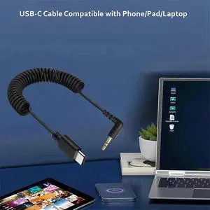 USB C to 3.5mm Microphone Cable for Go II, Coiled Right Angle TRS Male AUX Adapter Audio Cord USB C to 3.5mm Microphone Cable for Go II, Coiled Right Angle TRS Male AUX Adapter Audio Cord