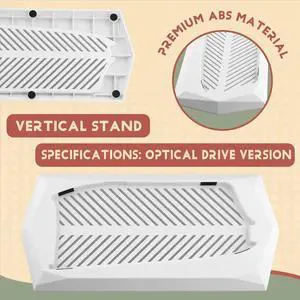 Vertical Stand for Slim Optical Drive Version Console with Built-in Cooling Vents and Non-Slip Feet White Vertical Stand for Slim Optical Drive Version Console with Built-in Cooling Vents and Non-Slip Feet White