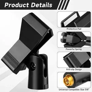 4 Piece Mic Clips for Stands Set Adjustable Mic Holders with Adapters, Mic & Clamp for Mic Stands 4 Piece Mic Clips for Stands Set Adjustable Mic Holders with Adapters, Mic & Clamp for Mic Stands