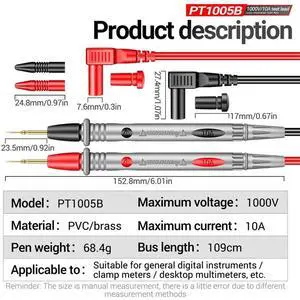 3PCS PT1005B Multimeter Probe Test Lead 1000V 10A Universal Needle Tip Multifunctional Electrical Tester 3PCS PT1005B Multimeter Probe Test Lead 1000V 10A Universal Needle Tip Multifunctional Electrical Tester