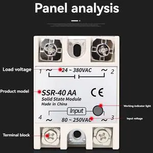 SSR-40AA Solid State Relay 40A Single Phase Module 80-250VAC Input 24-380VAC Output for PID Temperature Control SSR-40AA Solid State Relay 40A Single Phase Module 80-250VAC Input 24-380VAC Output for PID Temperature Control