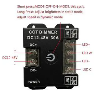 Manual Dual Knob LED Strip Dimmer Switch, Low Voltage 3Wire 2Color Temperature Brightness CCT Tuning Controller Manual Dual Knob LED Strip Dimmer Switch, Low Voltage 3Wire 2Color Temperature Brightness CCT Tuning Controller
