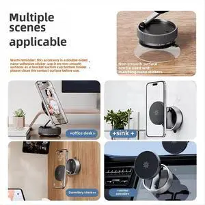 Magnetic Vacuum Car Mount Mobile Phone Holder Foldable Double-Sided Suction Cup 360° Rotation Smartphone Stand Black Magnetic Vacuum Car Mount Mobile Phone Holder Foldable Double-Sided Suction Cup 360° Rotation Smartphone Stand Black