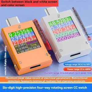 Type-C Tester 4.5-50V Multi-Function Digital Display Voltage Ammeter Power Meter for Cell Phone Charging PD3.2 Tester A Type-C Tester 4.5-50V Multi-Function Digital Display Voltage Ammeter Power Meter for Cell Phone Charging PD3.2 Tester A