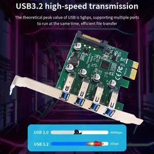 PCIE 1X to USB3.2 Expansion Card PCI-E 4 Ports USB3.2 Adapter Multiplier PCI-E 1X 4X 16X Controller Add One Cards 5Gbps PCIE 1X to USB3.2 Expansion Card PCI-E 4 Ports USB3.2 Adapter Multiplier PCI-E 1X 4X 16X Controller Add One Cards 5Gbps