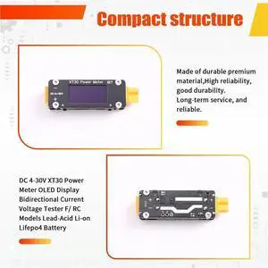 XT30 Power Meter Bidirectional Current Voltmeter/Ammeter F/ RC Models Lead-Acid Battery XT30 Power Meter Bidirectional Current Voltmeter/Ammeter F/ RC Models Lead-Acid Battery