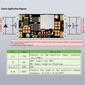 Step-Down Power Module DC/DC Power Module 60V Max Input 3.3/5/7.4/12/24V Output 5A Max Current TPS54560 Step-Down Power Module DC/DC Power Module 60V Max Input 3.3/5/7.4/12/24V Output 5A Max Current TPS54560