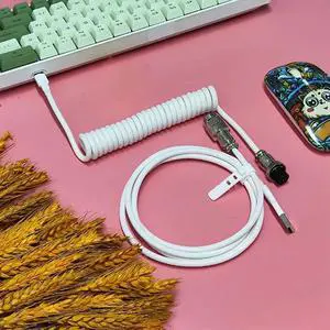 USB Type-C Cable for Gaming Keyboards, Double Sleeved Mechanical Keyboard Cable, Mechanical Keyboard Custom Coiled Cable USB Type-C Cable for Gaming Keyboards, Double Sleeved Mechanical Keyboard Cable, Mechanical Keyboard Custom Coiled Cable