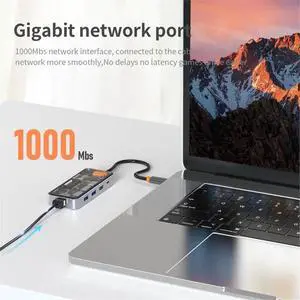 Clear USB Hub with RJ45 Gigabit Ethernet, 4K -Compatible 2.0 Output, 100W PD Charging, Dual Micro/SD Card Reader Clear USB Hub with RJ45 Gigabit Ethernet, 4K -Compatible 2.0 Output, 100W PD Charging, Dual Micro/SD Card Reader