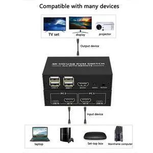 -Compatible KVM Switch 2X1 4K -Compatible USB Switch 2 in 1 Out with 4 Port USB Hub -Compatible KVM Switch 2X1 4K -Compatible USB Switch 2 in 1 Out with 4 Port USB Hub