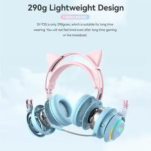 RGB Light Cute Antlers Cat Ear Bluetooth Headphone Gaming Headset Earphone For Kids Gamers Puple-AAAE RGB Light Cute Antlers Cat Ear Bluetooth Headphone Gaming Headset Earphone For Kids Gamers Puple-AAAE
