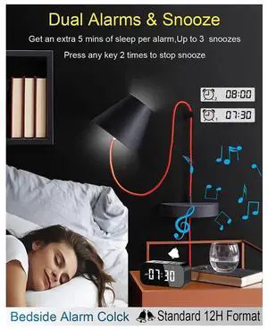 Alarm Clock with Bluetooth Speaker Small Digital Clock for Heavy Sleepers Mirror LED Display Alarm Clock with Bluetooth Speaker Small Digital Clock for Heavy Sleepers Mirror LED Display