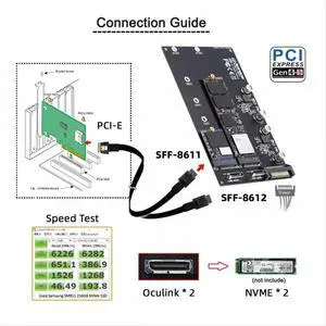 SFF-8611 SFF-8612 Oculink to Dual M.2 NVME NGFF M-Key PCIe SSD 2280 22110mm Adapter for Mainboard SFF-8611 SFF-8612 Oculink to Dual M.2 NVME NGFF M-Key PCIe SSD 2280 22110mm Adapter for Mainboard