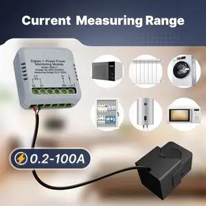 Tuya Zigbee Smart 1-Phase Power Meter 100A Monitoring Module Bidirectional with Current Transformer Sensor Clamp Tuya Zigbee Smart 1-Phase Power Meter 100A Monitoring Module Bidirectional with Current Transformer Sensor Clamp