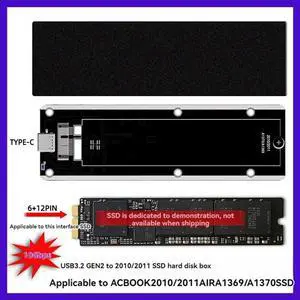 For 2010 2011 Air A1369 A1370 SSD Case USB3.2 GEN2 to 12+6Pin M.2 SATA SSD Enclosure 6Gbps M2 SSD Box A-C Cable For 2010 2011 Air A1369 A1370 SSD Case USB3.2 GEN2 to 12+6Pin M.2 SATA SSD Enclosure 6Gbps M2 SSD Box A-C Cable
