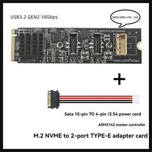 M.2 NVME M-Key to 2 Port TYPE-C Adapter Card M.2 M Key NVME to Dual TYPE-E 10Gbps USB3.2 Front Panel Expansion Board M.2 NVME M-Key to 2 Port TYPE-C Adapter Card M.2 M Key NVME to Dual TYPE-E 10Gbps USB3.2 Front Panel Expansion Board