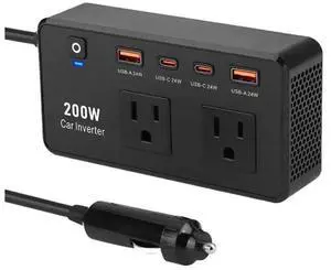 Dual US Plug 200W Car Inverter C-Port Fast Charging USB 110V Power Supply Plug-In For Vehicles Trip Essentials Dual US Plug 200W Car Inverter C-Port Fast Charging USB 110V Power Supply Plug-In For Vehicles Trip Essentials