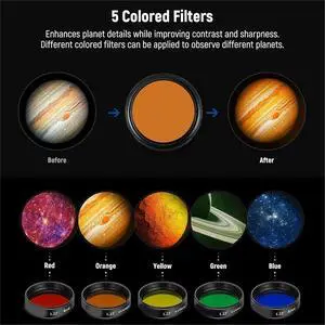 1.25 Inch Telescope Moon Filter CPL Filter 5 Color Eyepiece Filters Set for Lunar Planetary Observation Skywatching 1.25 Inch Telescope Moon Filter CPL Filter 5 Color Eyepiece Filters Set for Lunar Planetary Observation Skywatching
